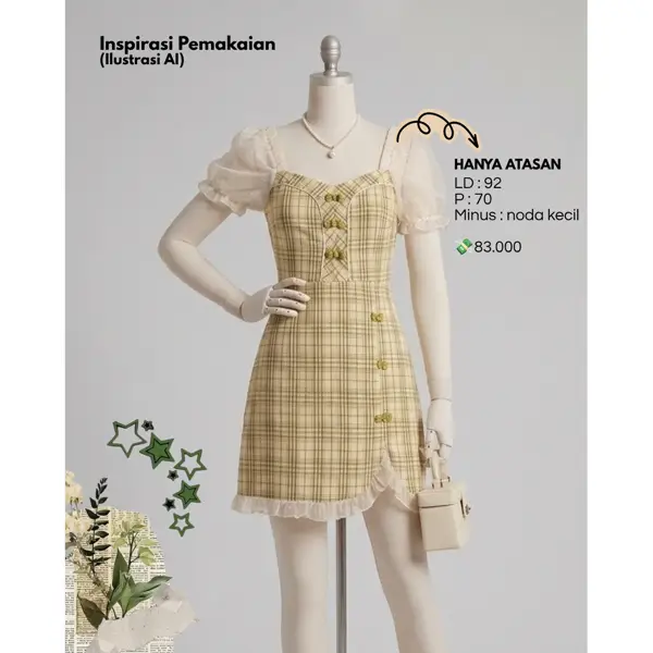 Mini dress kotak-kotak hijau pastel